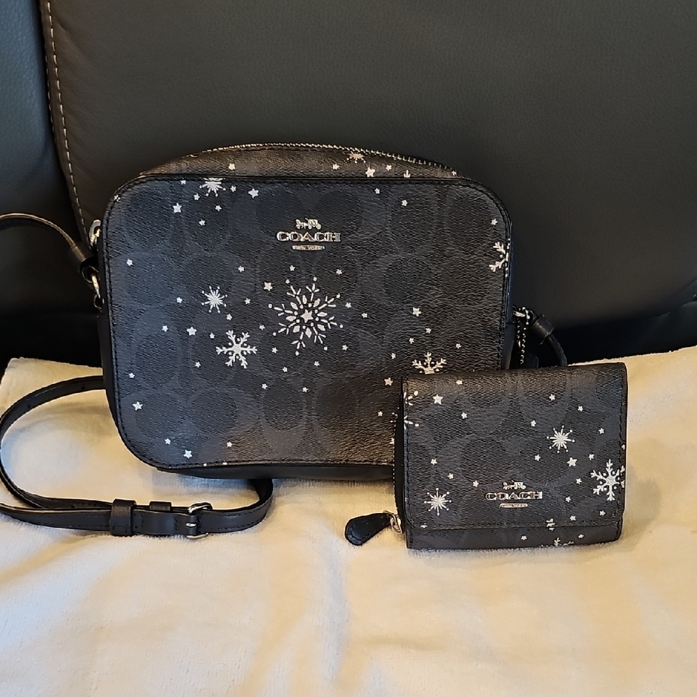 Coach Black Snowflake Print Women's Bag Set